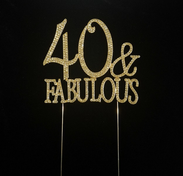 40 Fabulous Rhinestone Monogram Cake Topper - Gold