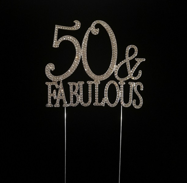 50 Fabulous Rhinestone Monogram Cake Topper - Silver