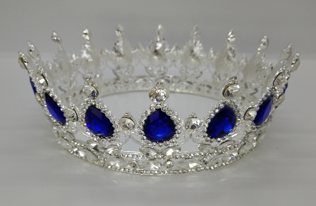 7 oz Silver Crown with Big Rhinestones - Royal Blue