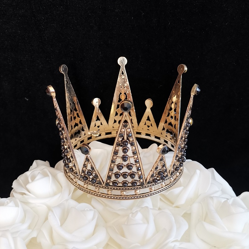 3.2 oz Black Crown with Black Pearls & Clear Rhinestones Cake Topper