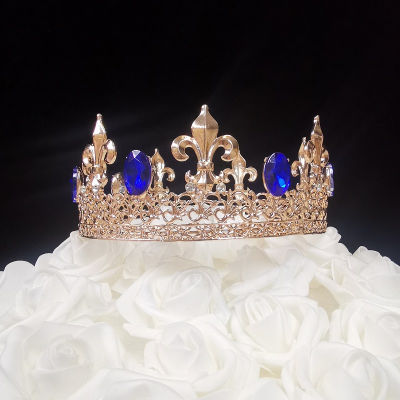 7.8 oz Fleur De Lis King Gold Crown Cake Topper - Royal Blue