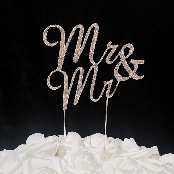 2.0 oz Gay Mr & Mr Cake Topper - Silver