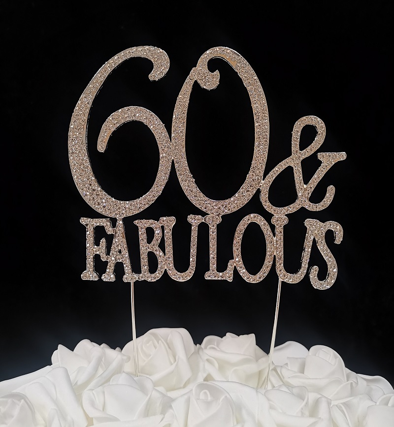 3.8 oz 60 & Fabulous Rhinestone Cake Topper - Silver