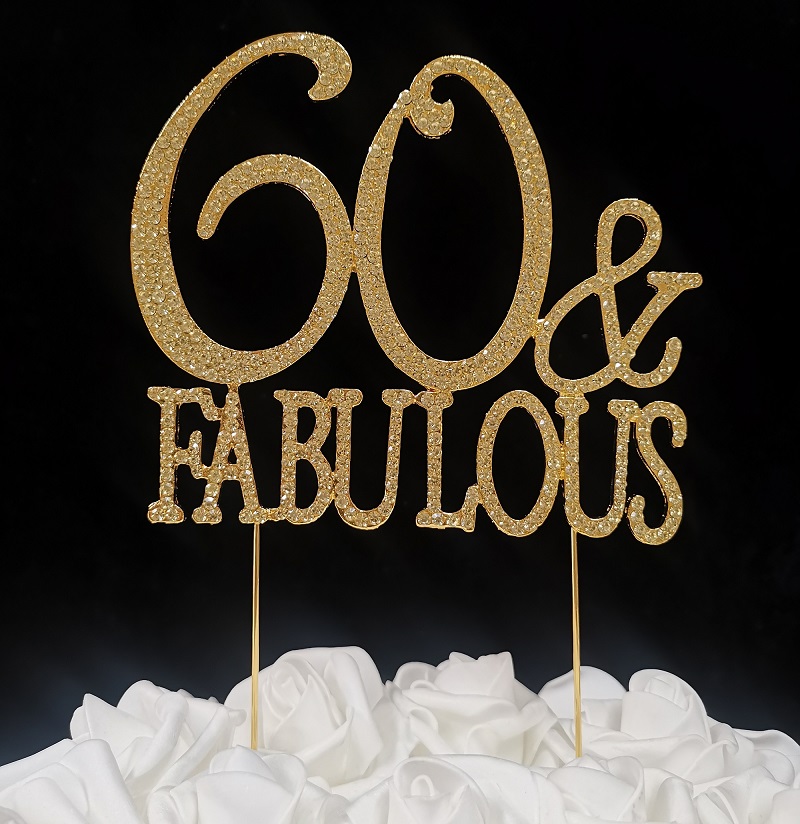 3.8 oz 60 & Fabulous Rhinestone Cake Topper - Gold