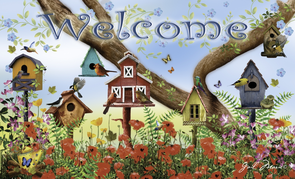 Poppies and Birdhouses Doormat