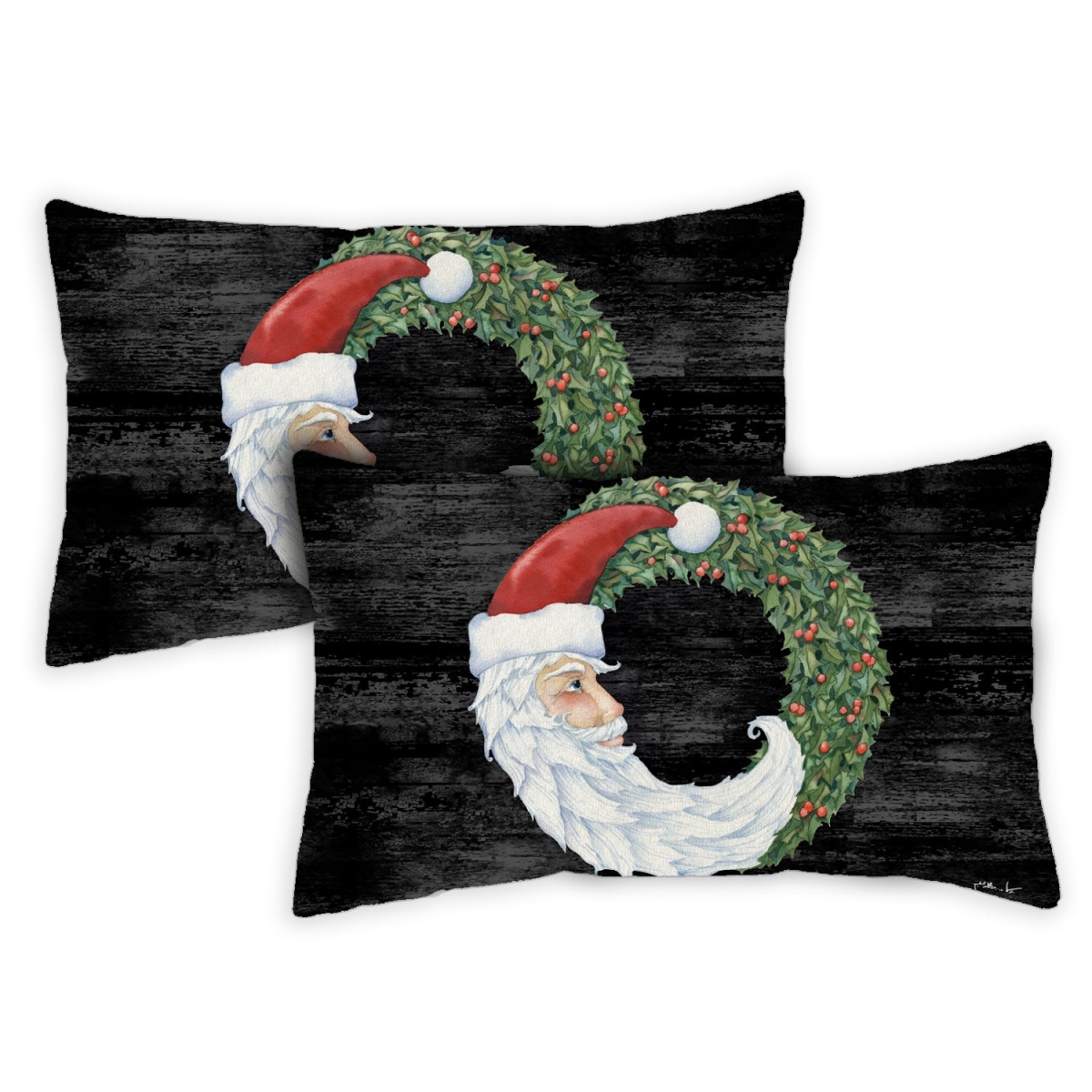 Picture of Toland Home Garden 771356 19 x 12 in. Santa Wreath Indoor & Outdoor Pillow Cases&#44; Set of 2