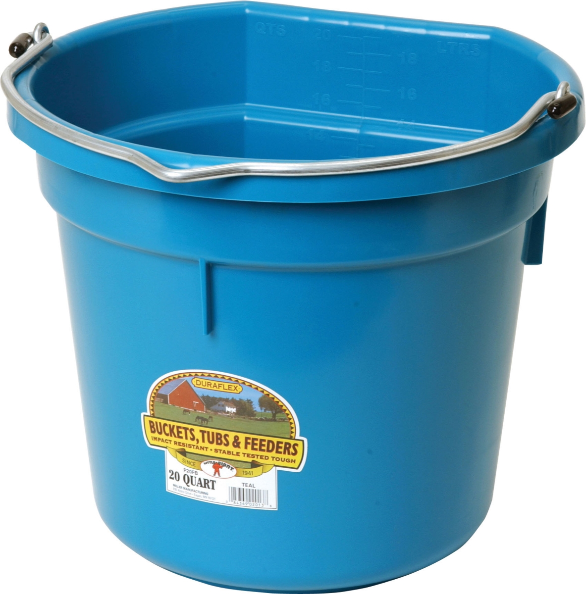 29195 20 qt. Little Giant Plastic Flat Back Bucket, Teal