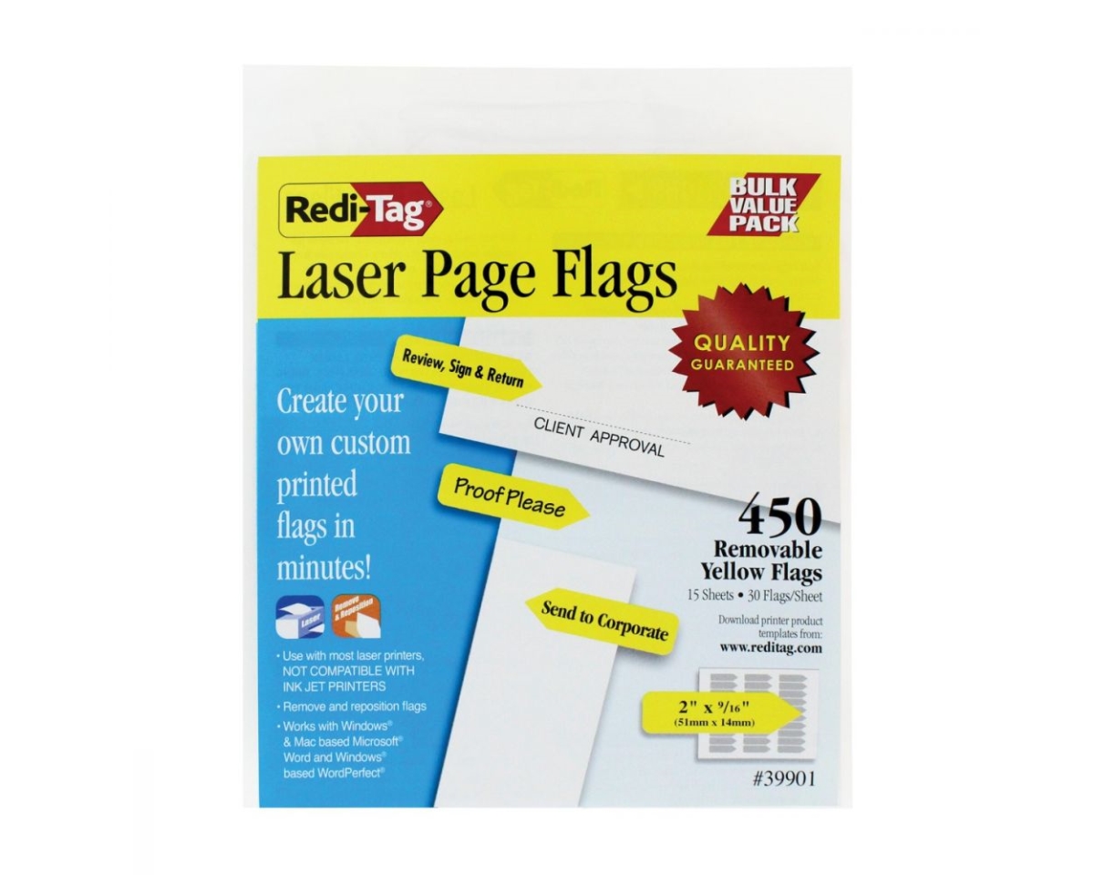 B39901 2 x 0.56 in. Redi-Tag Printable Arrow Flags, Yellow