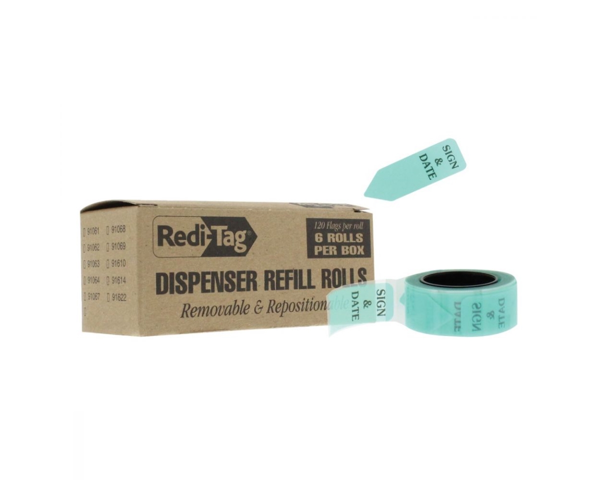 B91401 Redi-Tag Sign & Date Flag Refill, Mint - 6 Rolls