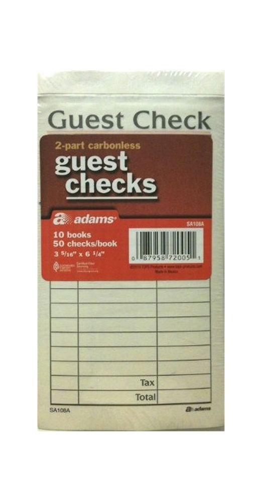 SA108A Adams 2-Part Carbonless Guest Check, Black, One Size - Pack of 10 - 6 Pack Per Book