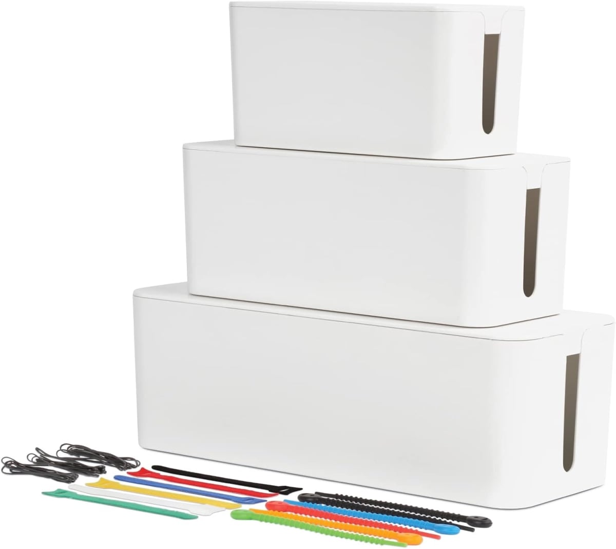 Oxford Cable Management Boxes - White - Pack of 3 - Durable ABS Plastic