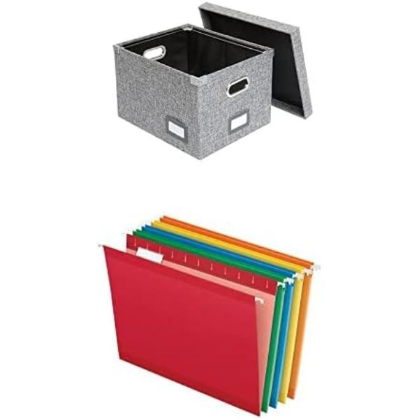 Pendaflex Collapsible File Box - Gray - Large - Includes 25 Hanging Files