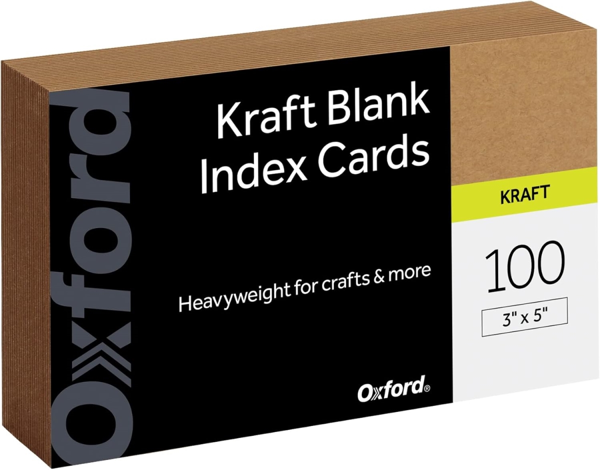 63505 3 x 5 in. Oxford Kraft Index Cards, Brown - Pack of 100