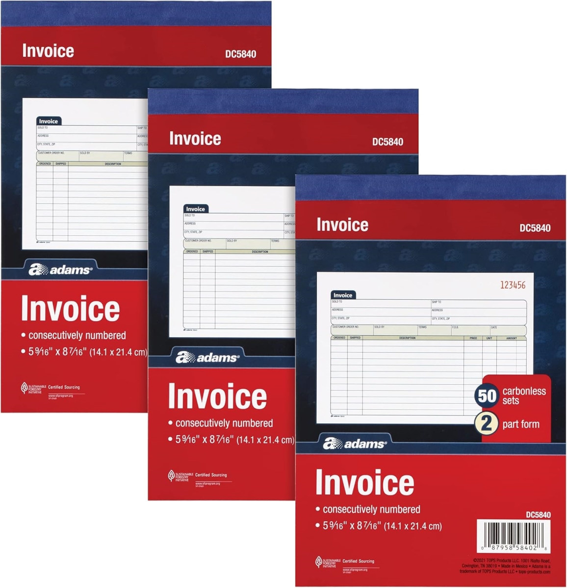 DC5840-3 Adams Invoice Book, White - 50 Sets Per Book