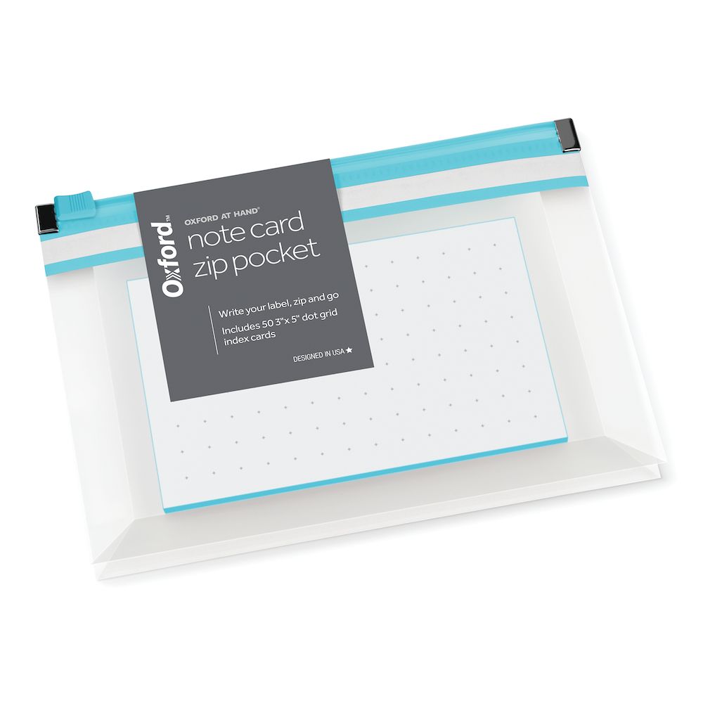 3342661 Oxford At Hand Note Card Zip Pocket, Shoreline Blue - 50 Dot Grid Cards