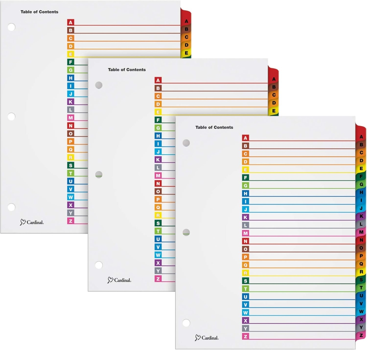 63218 Cardinal OneStep Printable Table of Contents Binder Dividers, Assorted Colors - 3 Per Pack
