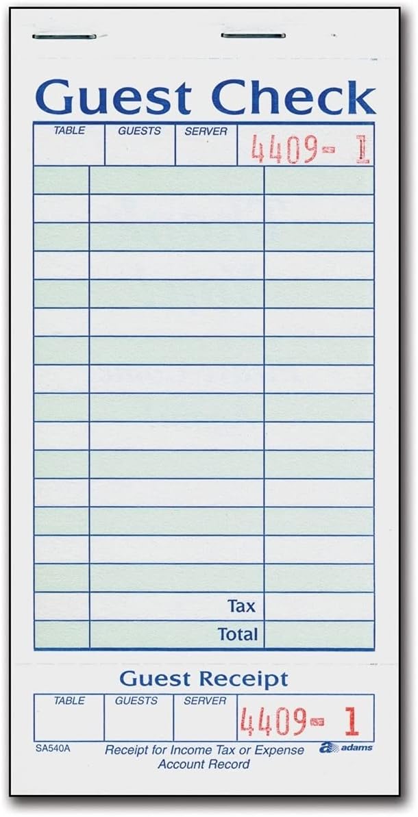 SA540A Adams Guest Check with Stub, Black, One Size - 20 Per Pack - 4 Pack Per Book