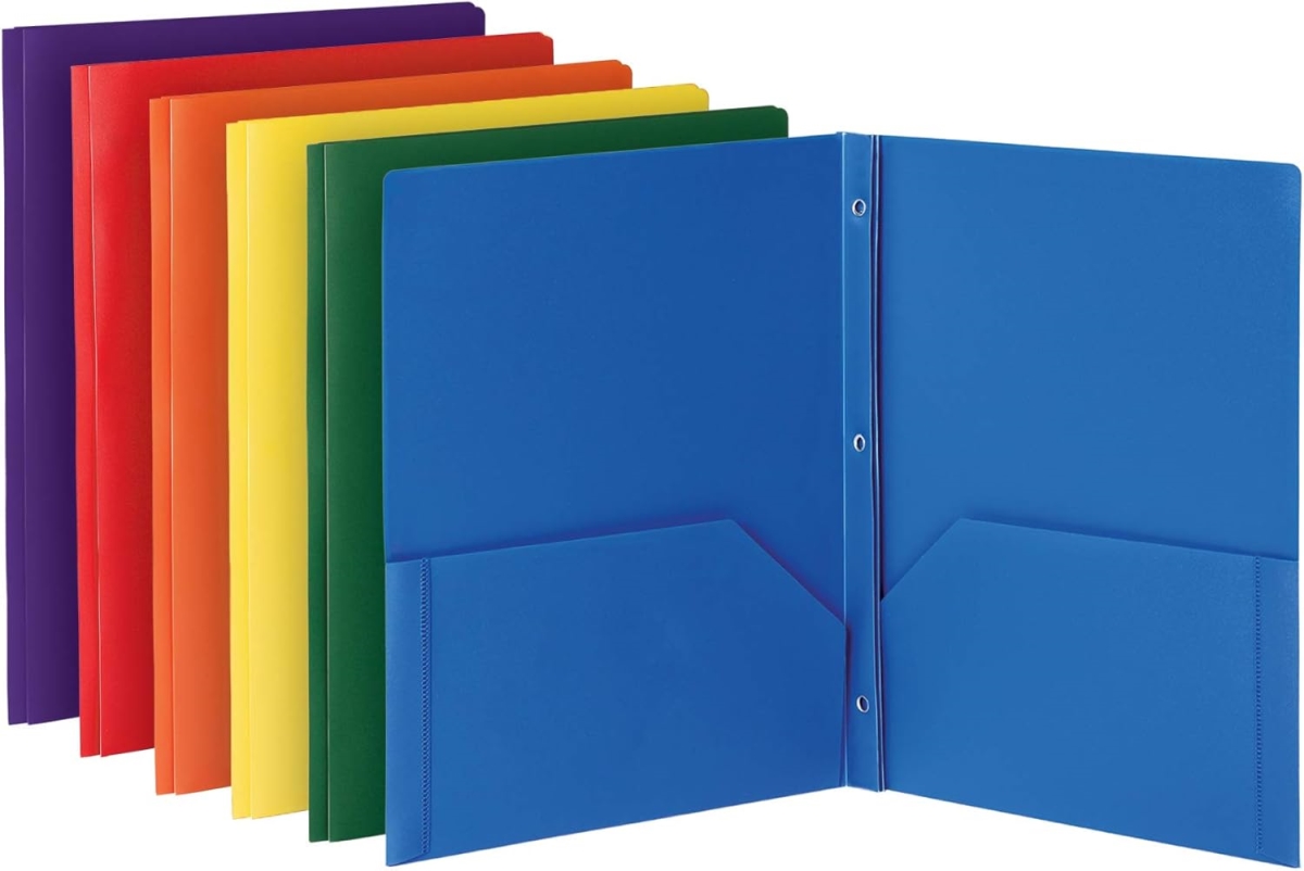 Oxford Plastic 2 Pocket Folders - Assorted Colors - Letter Size - Pack of 6 - Durable & Water-Resistant