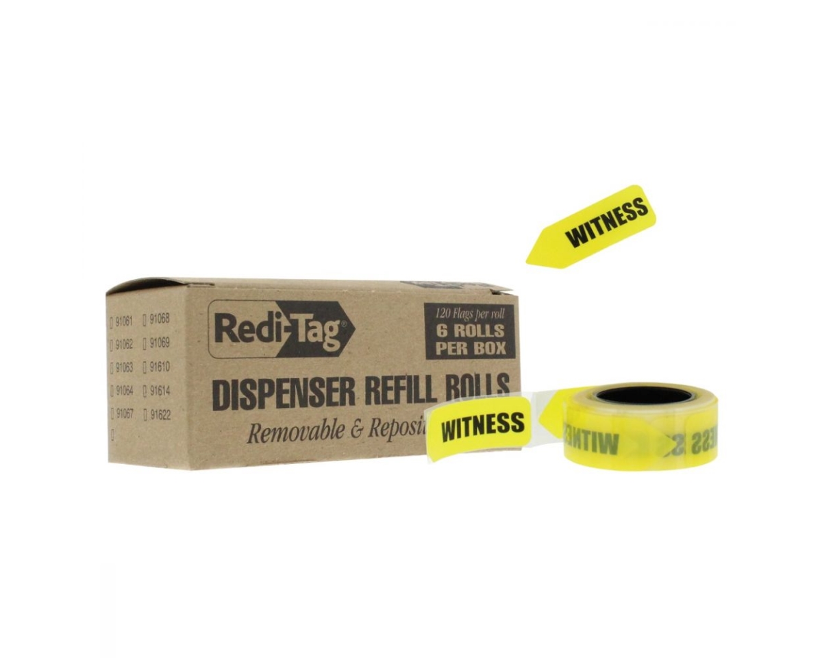 B91049 Redi-Tag Witness Page Flag Refill, Yellow - 6 Rolls