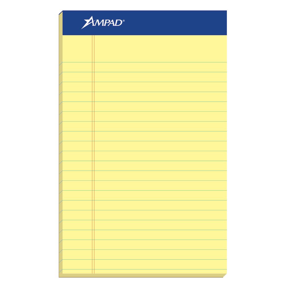 20-252DPA 5 x 8 in. Ampad Jr. Legal Rule Writing Pads, Yellow - 50 Sheets - Pack of 24