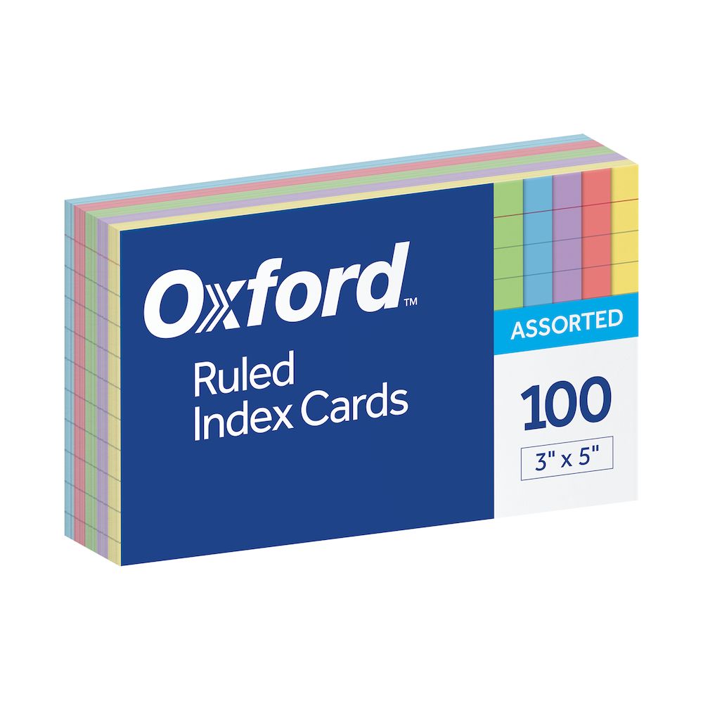 23-606DPA1 3 x 5 in. Oxford Ruled Color Index Cards, Assorted Color - 100 Per Pack - Pack of 20