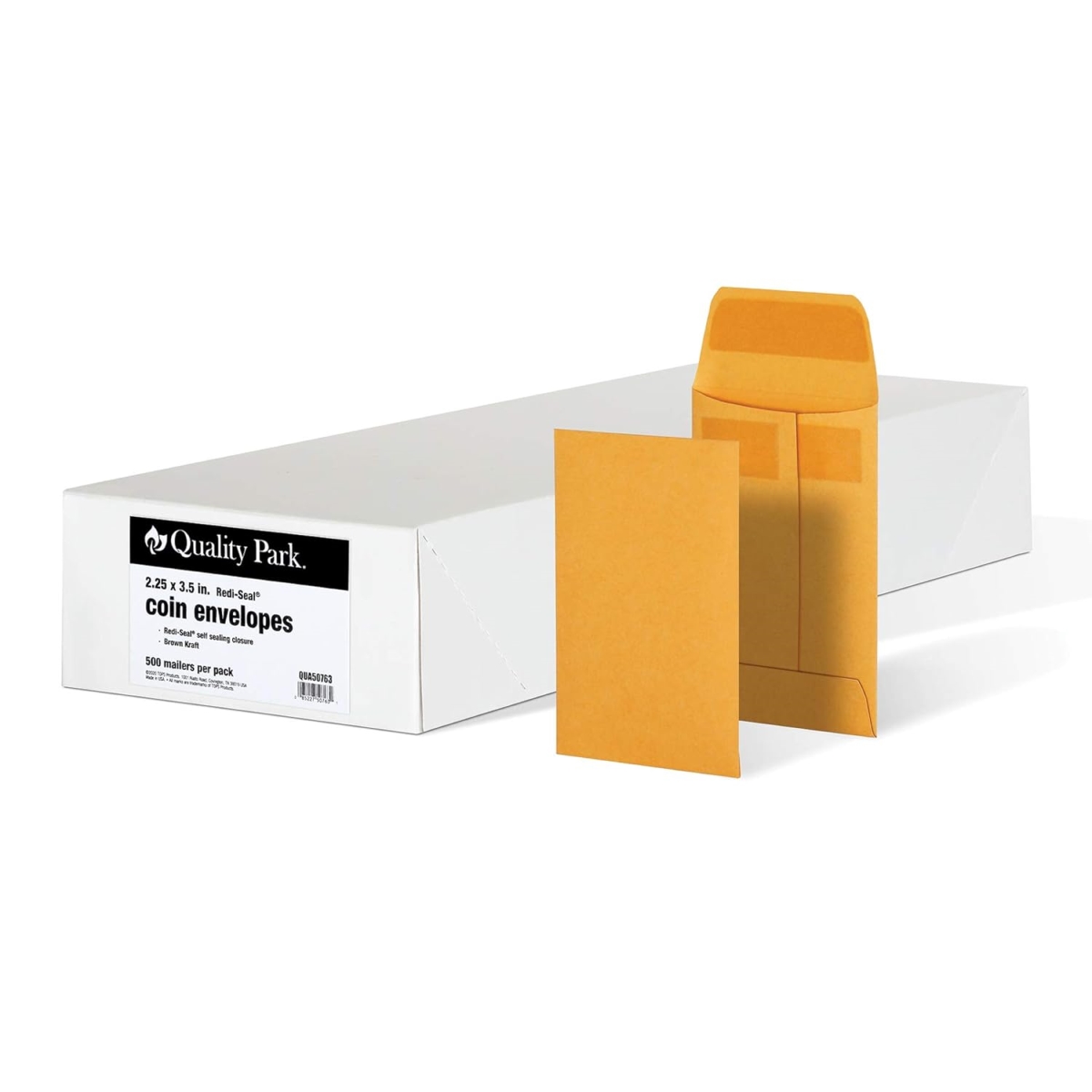 QUA50763 24 lbs Quality Park Redi-Seal Coin Envelopes, Brown Kraft - 500 Per Box