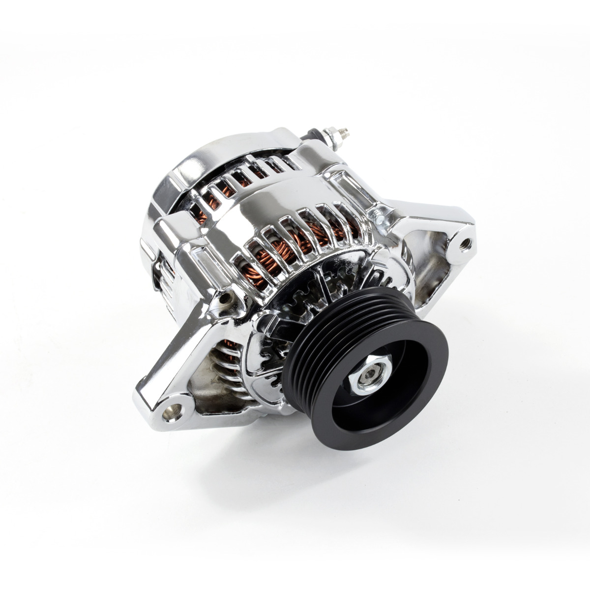 ES1015C Chrome Denso Style 90A Mini Race Alternator with Serpentine Pulley, Chrome