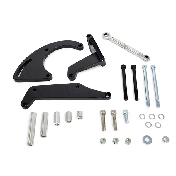 Chevy Small Block Long Water Pump Black AC Compressor Bracket