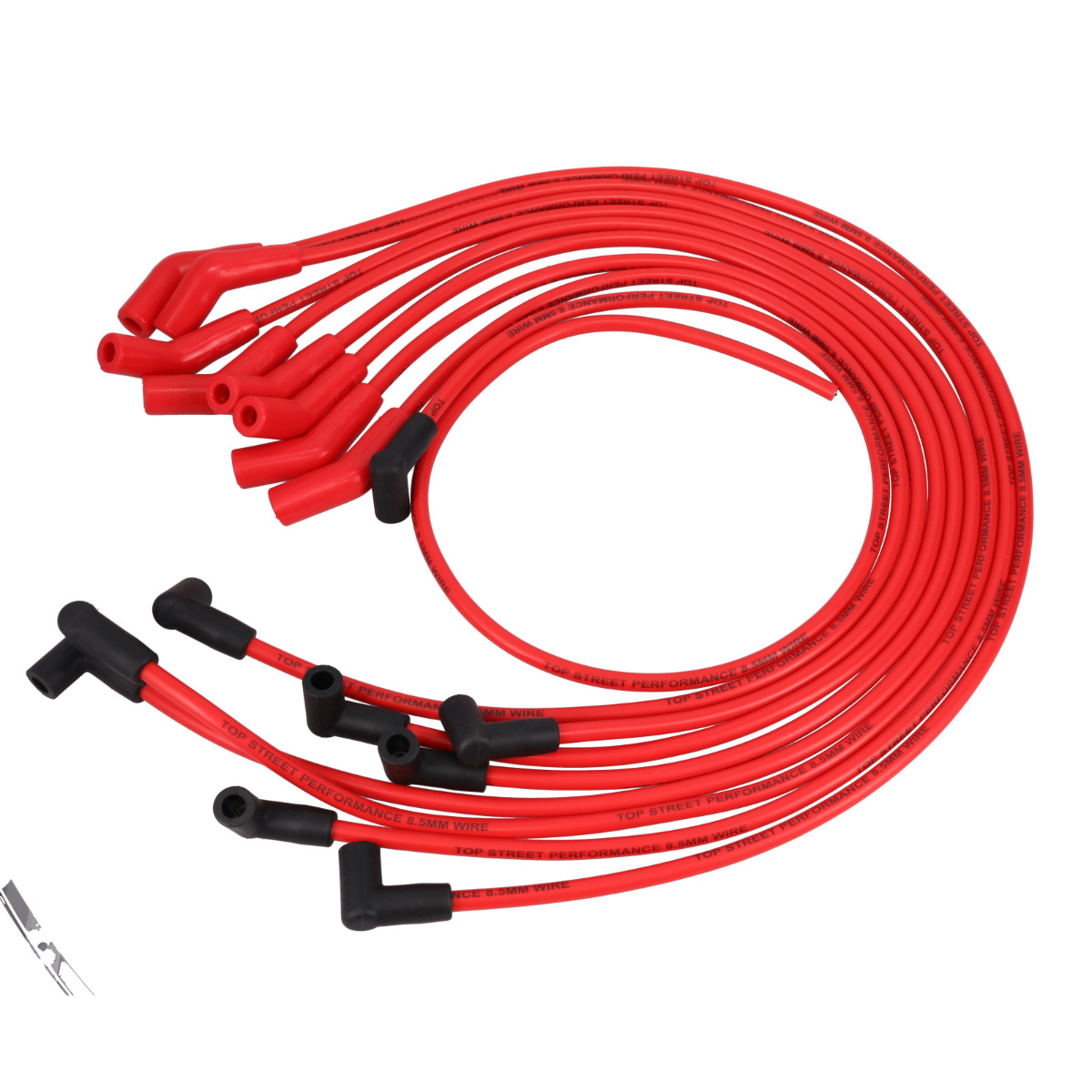 8.5 mm Chevy Big Block Spark Plug Wire Set with 135 deg Plug Boots, Red