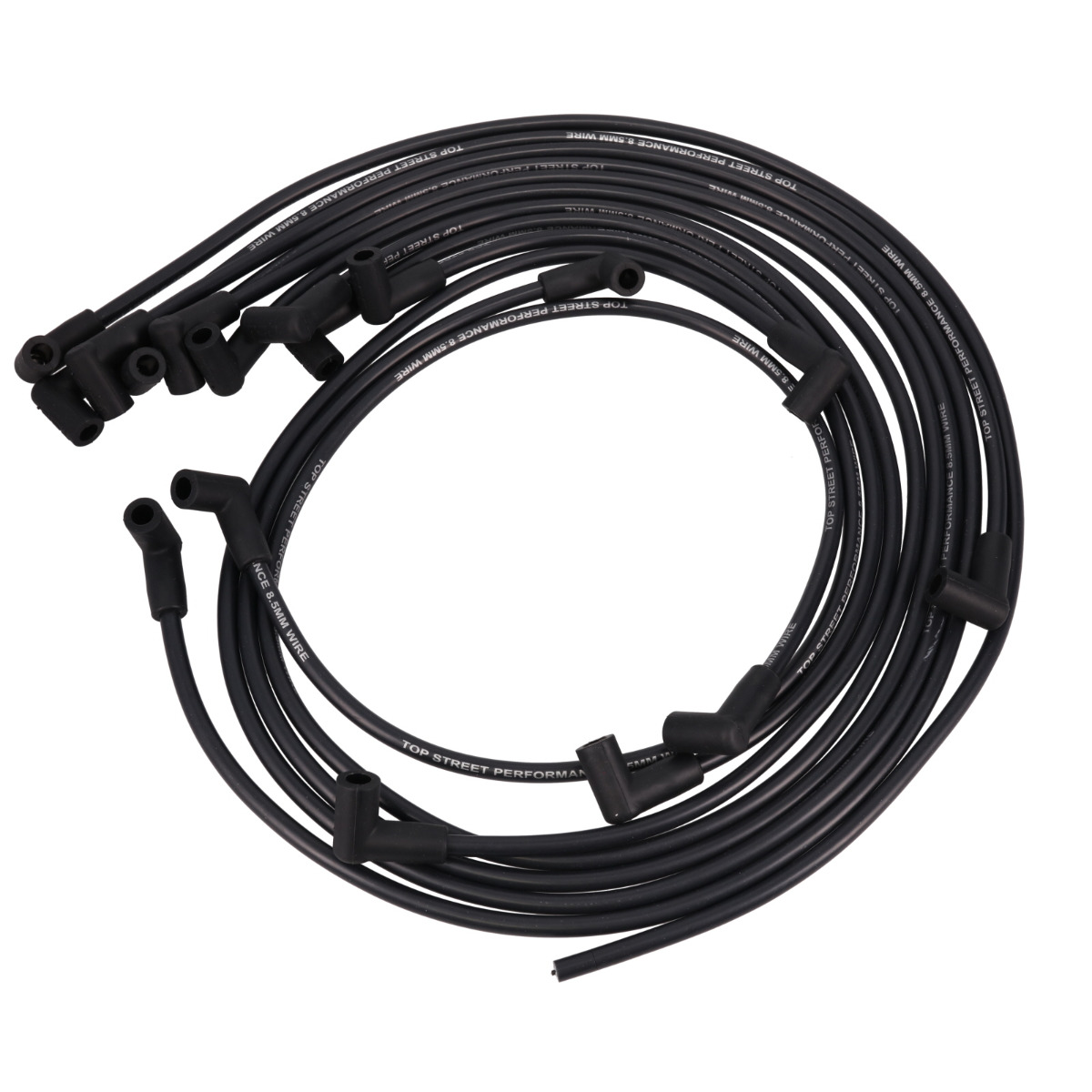 88091 8.5 mm Chevy Small Block Under Header Spark Plug Wire Set with 90 deg Plug Boots, Black