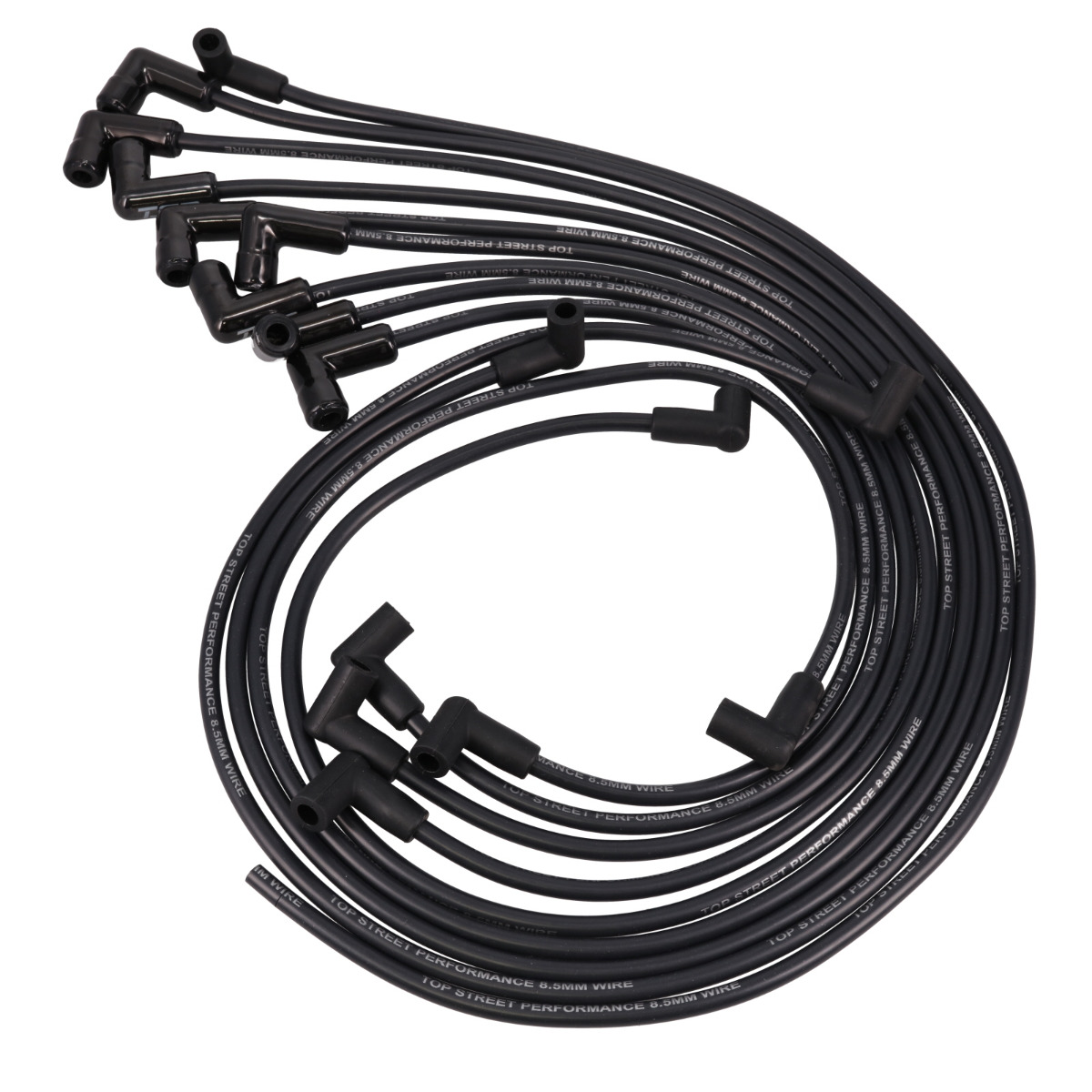 88091BCE 8.5 mm Chevy Small Block Under Header Spark Plug Wire Set with 90 deg Black Ceramic Plug Boots