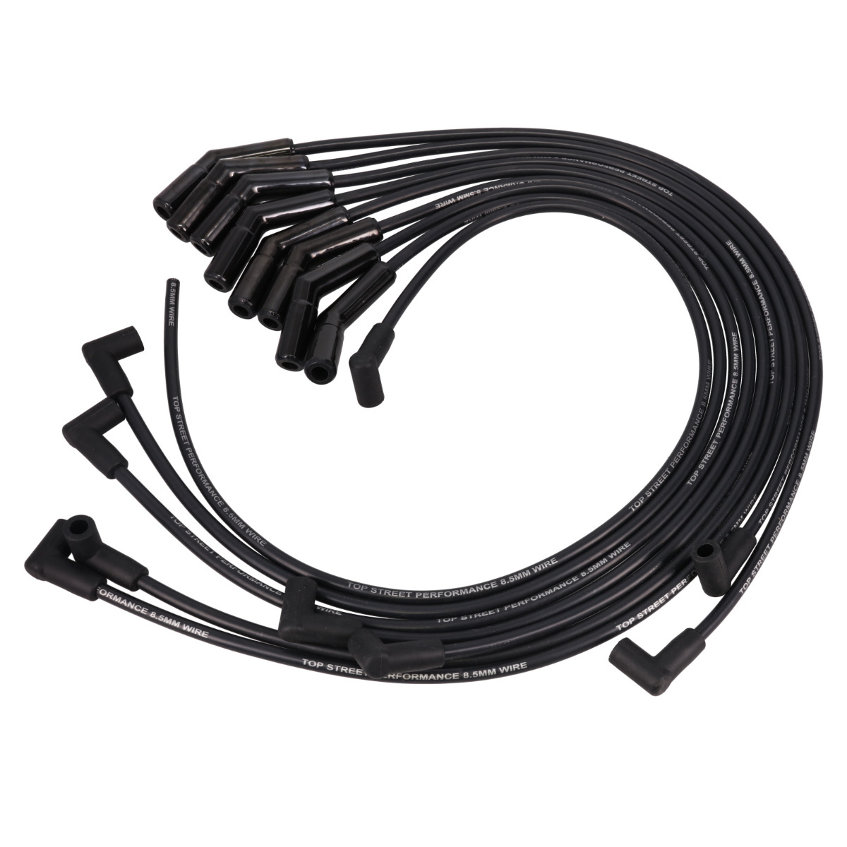 88033BCE 8.5 mm Ford Small Block Spark Plug Wire Set with 135 deg Ceramic Plug Boots, Black