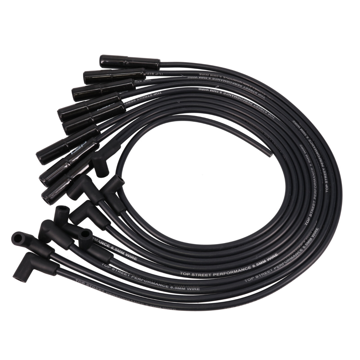 88084BCE 8.5 mm Ford Big Block Spark Plug Wire Set with 90 deg Ceramic Plug Boots, Black