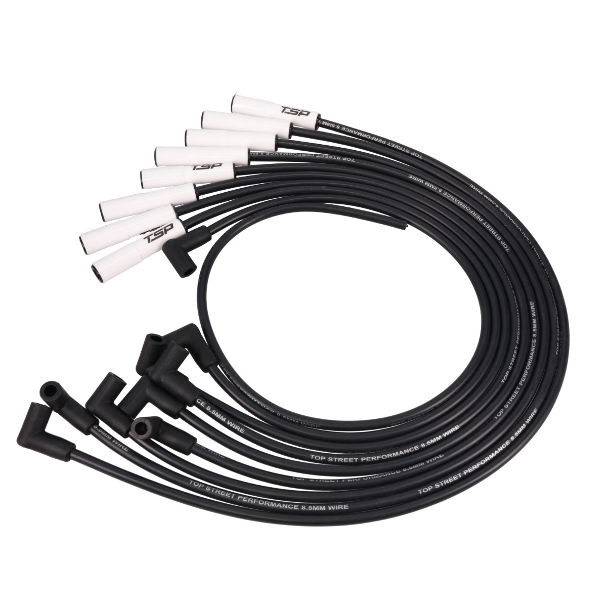 88084CE 8.5 mm Ford Big Block Spark Plug Wire Set with 90 deg Ceramic Plug Boots, White