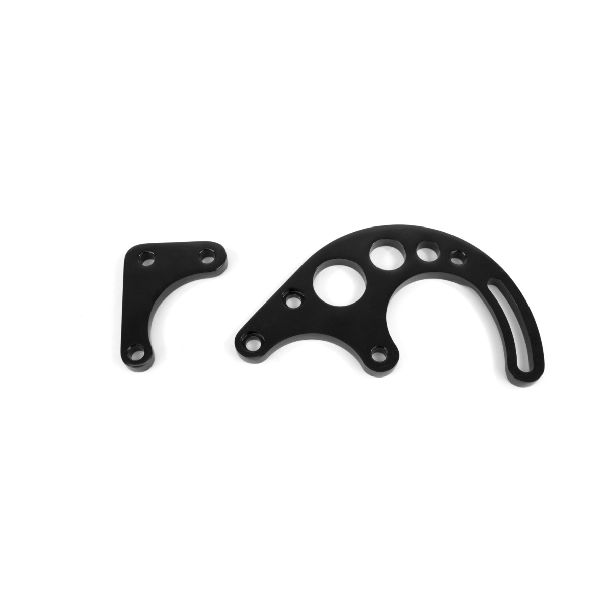 JM9105-1BK Chevy Small Block Long Water Pump Power Steering Bracket, Black - 2 Piece