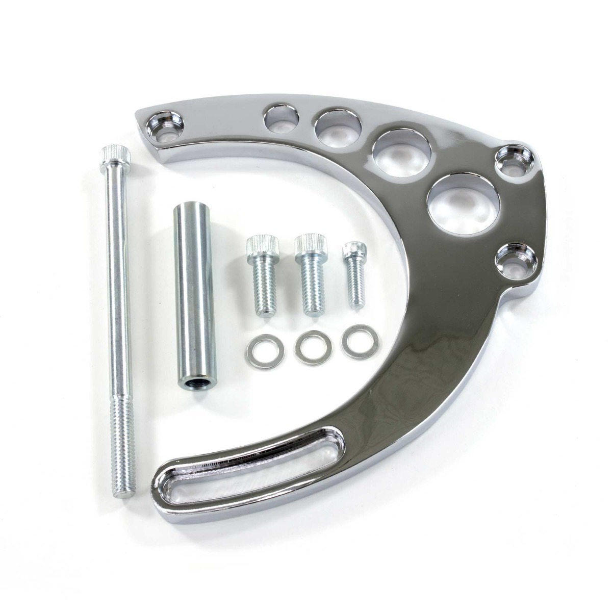 JM9133C Chevy Big Block Long Water Pump Mid-Mount Alternator Bracket, Chrome
