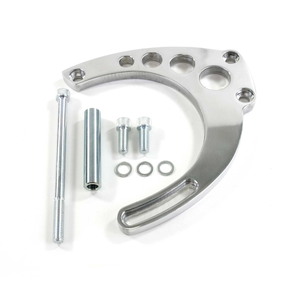 JM9133P Chevy Big Block Long Water Pump Mid-Mount Alternator Bracket, Polished