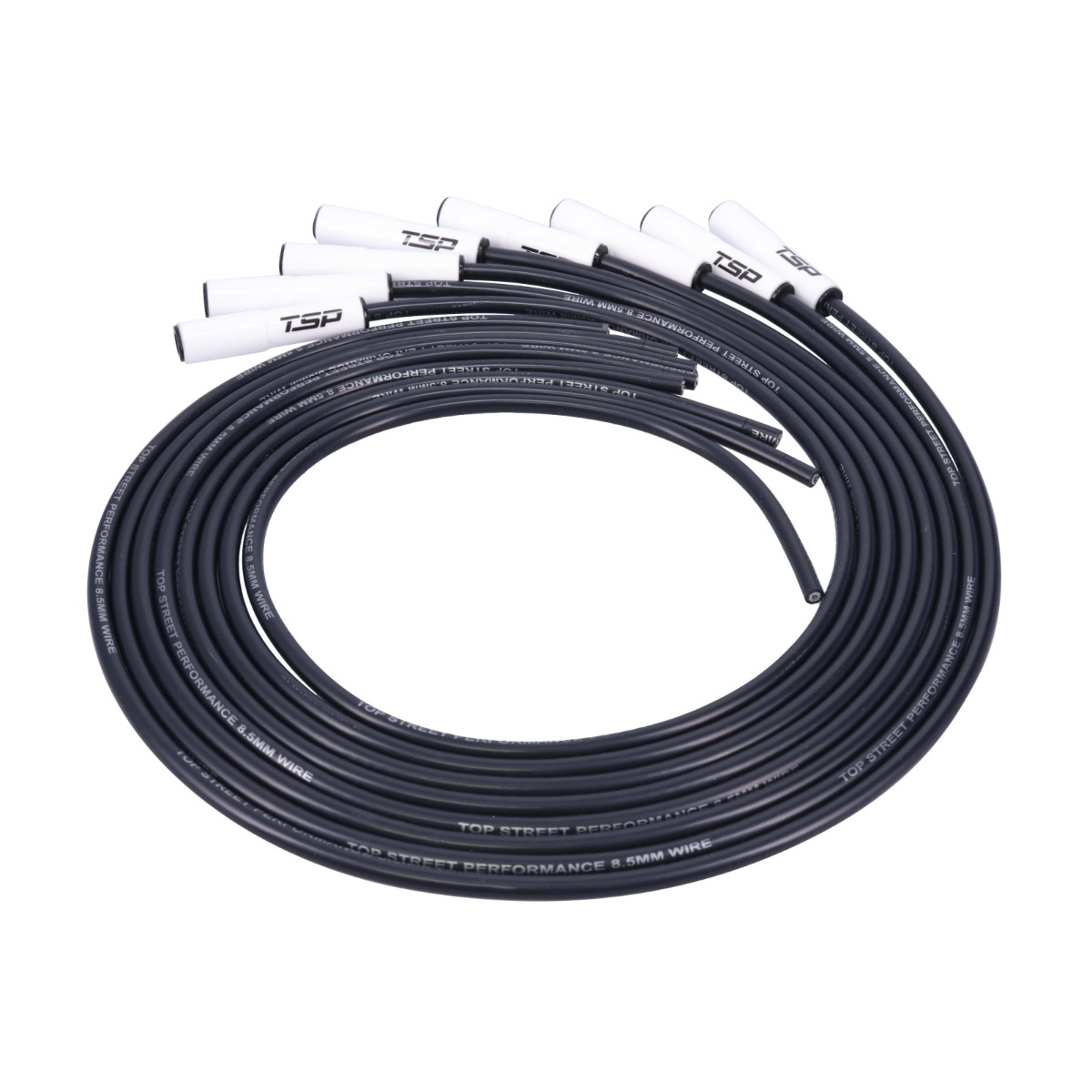 81025CE Universal LS-LT Spark Plug Wire Set & 8.5 mm with 180 deg White Ceramic Plug Boots, Black Wire
