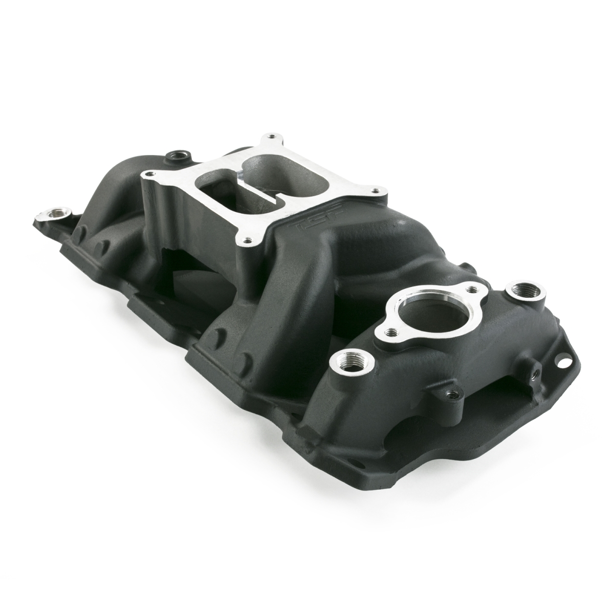 82026BK Chevy Small Block Carbureted Black Aluminum Dual Plane Air Gap Intake Manifold -  Black Series by TSP