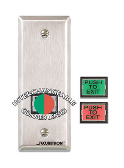EEB3N Emergency Exit Button with 30 Second Timer Narrow Stile Green and Red Satin Stainless Steel