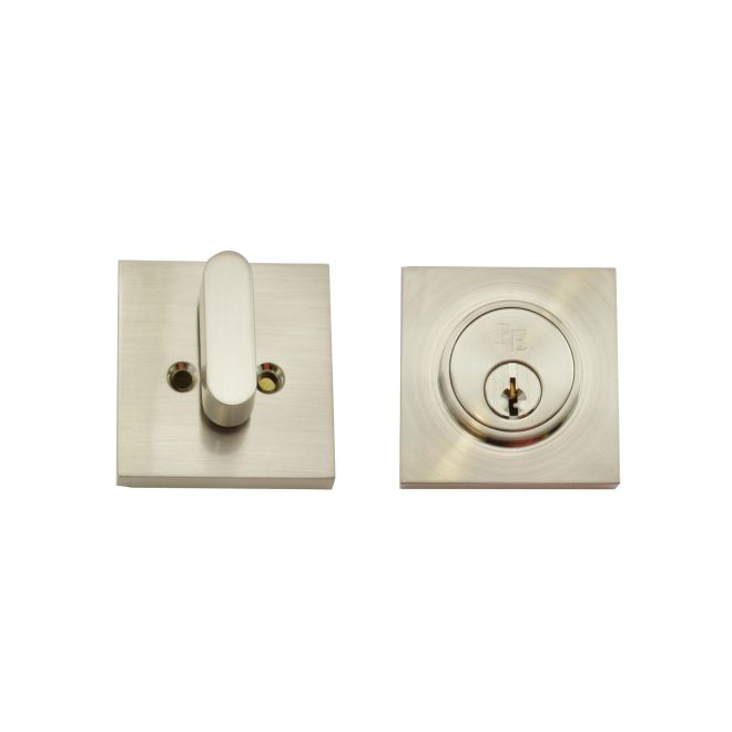 Square Single Cylinder Deadbolt with Adjustable Latch & Round Corner Full Lip Strike, Satin Nickel