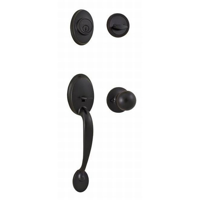 02810-1G1FR2D Hillcrest Single Cylinder Handleset with Hudson Trim with Adjustable Latch & Round Corner Strikes, Oil Rubbed Bronze
