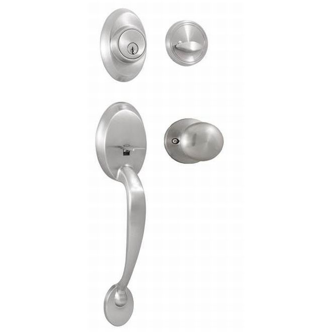 Hillcrest Single Cylinder Handleset with Salem Trim with Adjustable Latch & Round Corner Strikes - Satin Nickel