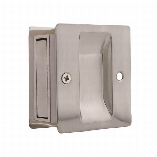 00527XNXN Rectangular Passage Pocket Door Lock with Adjustable Backset & Full Lip Strike, Satin Nickel