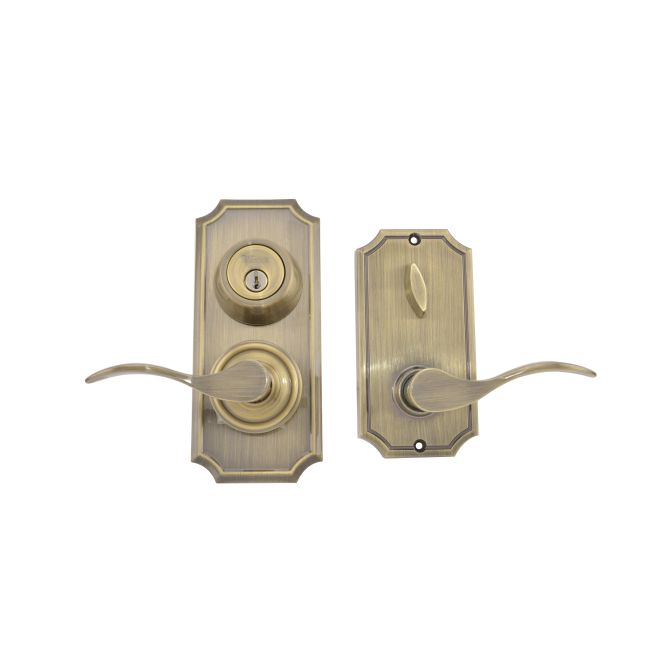 Unigard Left Hand Bordeau Interconnected Entry with 0.75 in. Latch & Round Corner Strikes, Antique Brass