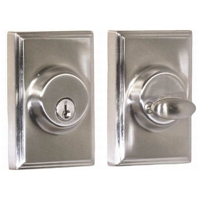 Woodward Single Cylinder Deadbolt with Adjustable Latch & Deadbolt Strike, Satin Nickel