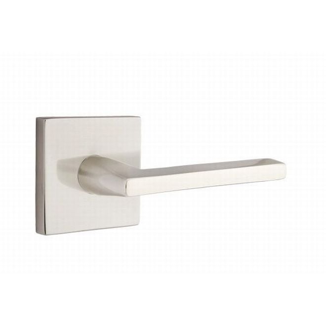 Helios Lever Left Hand Privacy with Square Rose, Satin Nickel