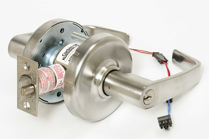 Zinc Newport Lever & D Rose Electrified Fail Secure Grade 1 Extra Heavy Duty Cylindrical Lever Lock L4 Keyway with 12V AC-DC, Satin Chrome