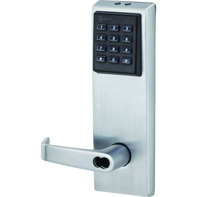 2.75 in. 9KZ Keypad EZ Lock Backset 7 Pin with Key 15 Lever & Keypad with Standard Strike Less Core, Satin Chrome