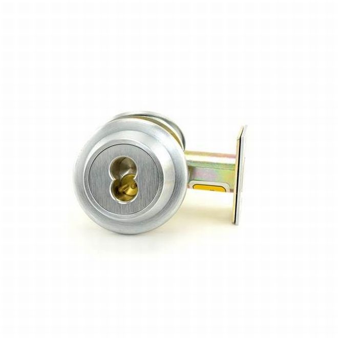8T Series 2.75 in. Backset 7 Pin Single Cylinder with No Turnknob Deadbolt Standard Strike Less Core, Satin Chrome